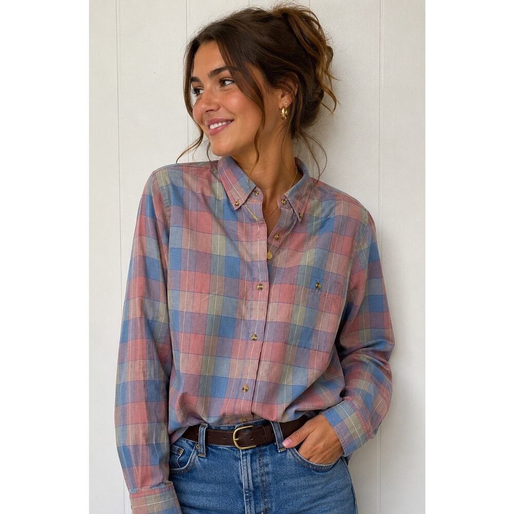 VTG 80’s Anderson-Little Pastel Plaid Button Down Shirt W 12 Preppy Cottagecore